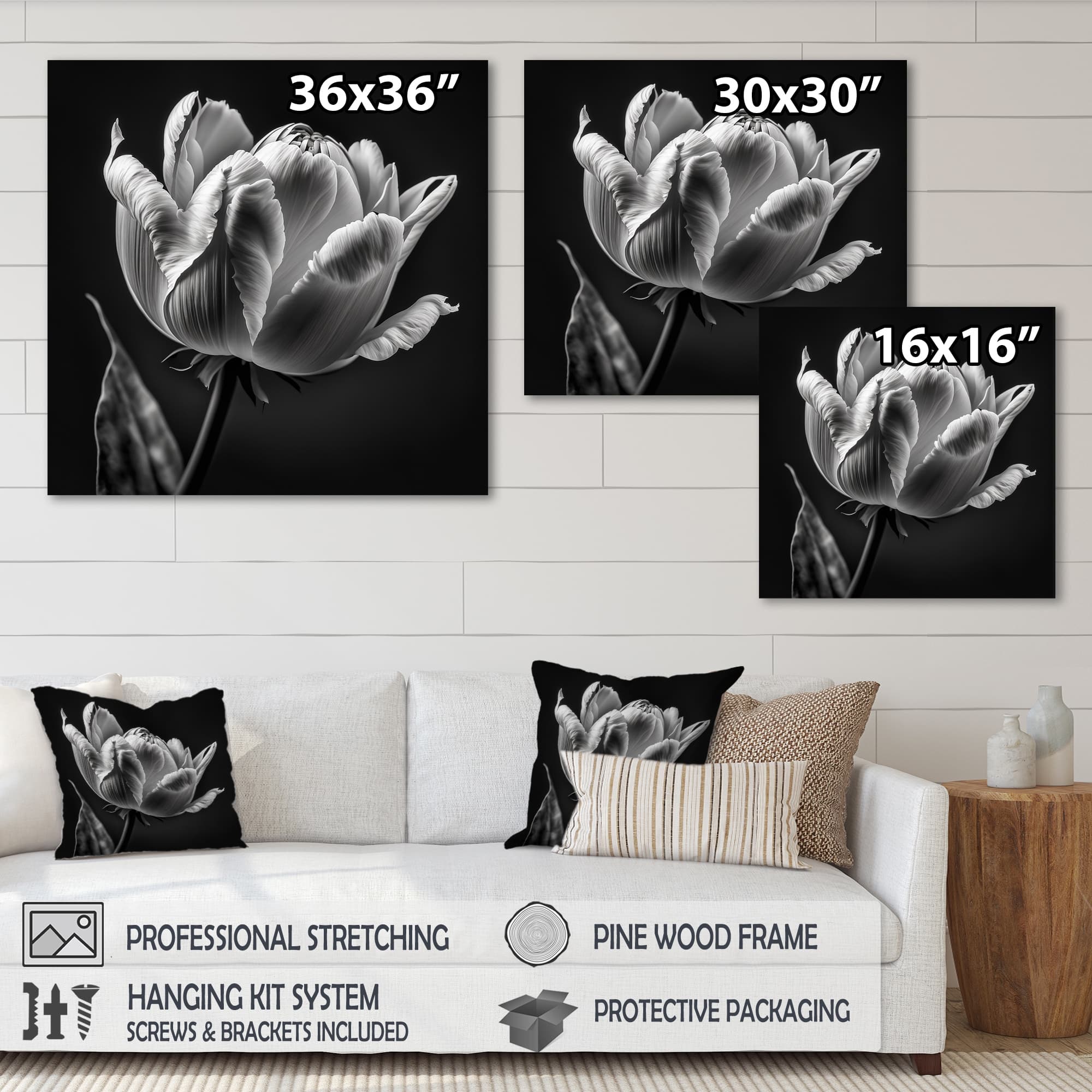 Designart "Closeup Of Black And White Tulip II" Floral Tulip Canvas Wall Art Bed Bath